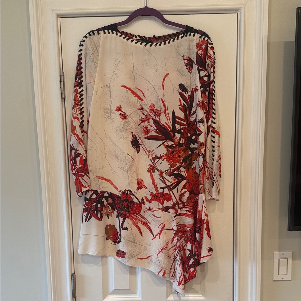 Just Cavalli Red & Black Floral Butterfly Asymmetrical Dress - Size 4(US)/40(IT)